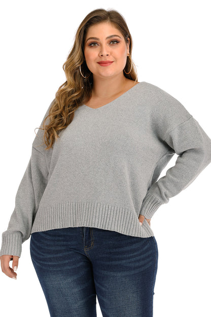 Plus V Neck Pullover Sweater