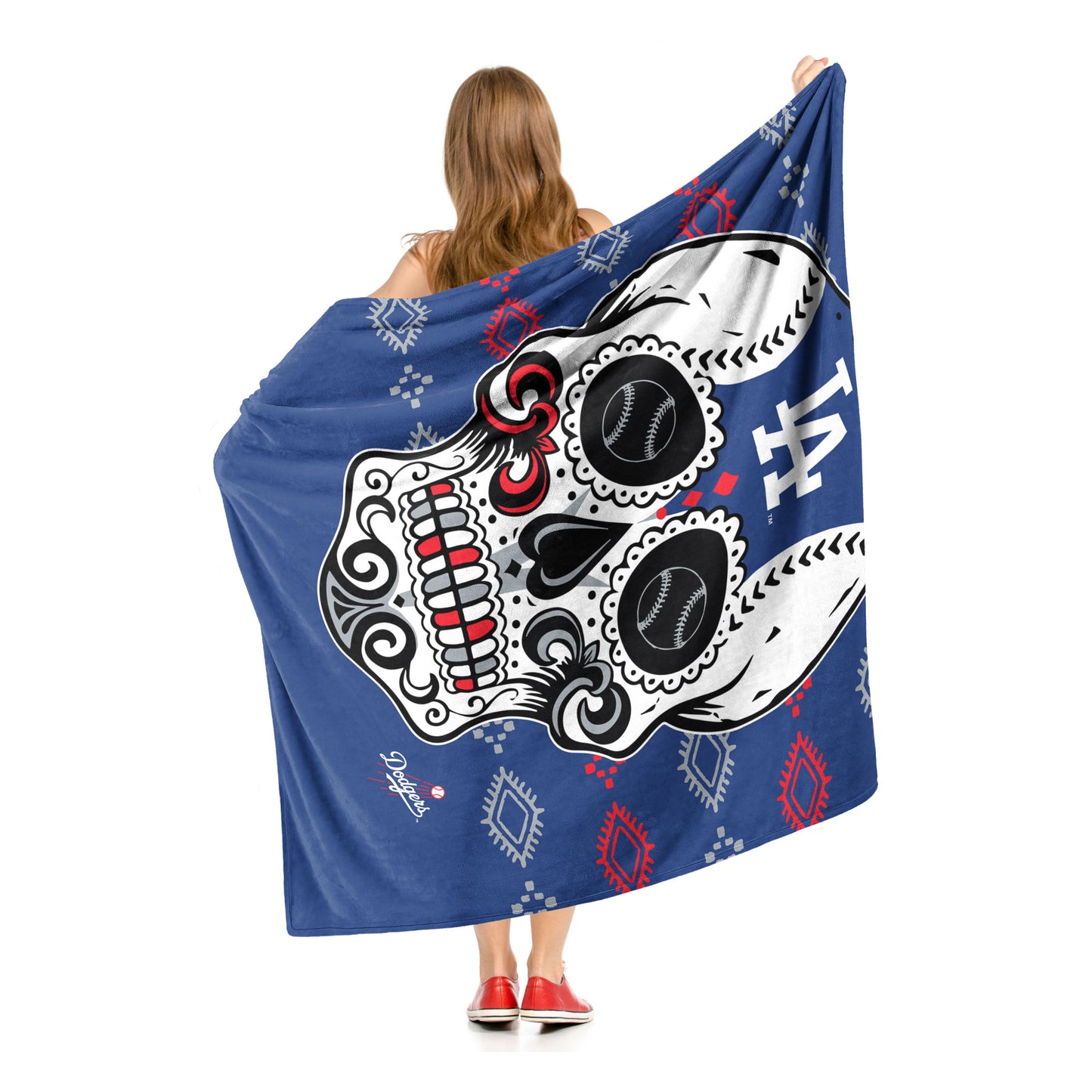 CANDY SKULL - DODGERS Silk Touch Throw 50"x60"