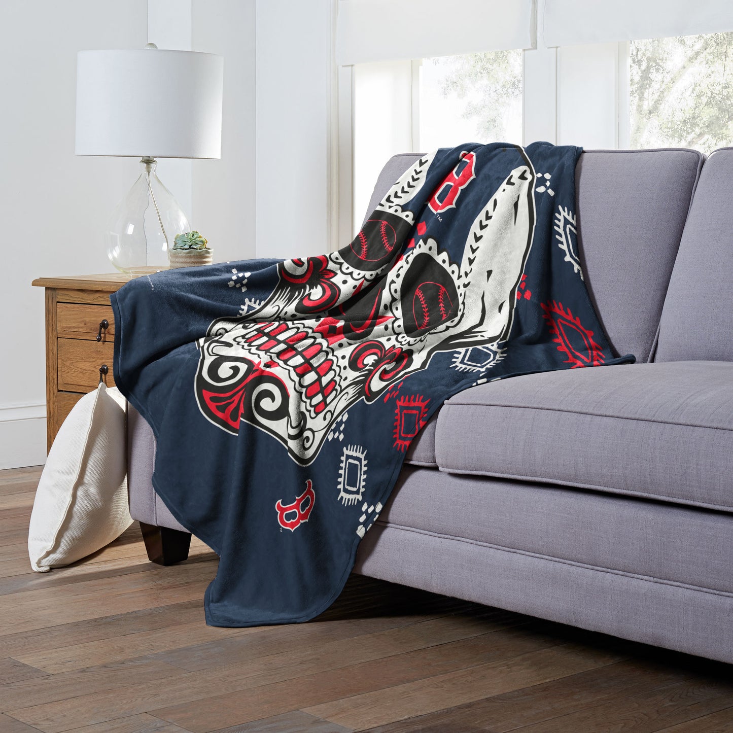 CANDY SKULL - RED SOX Silk Touch Throw 50"x60"