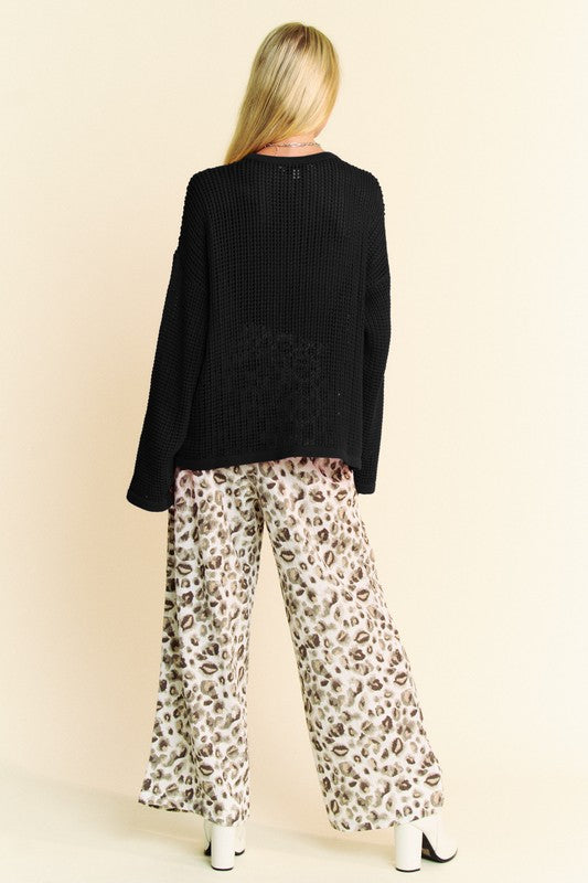 Star Front Crochet Drop Shoulder Knit Top