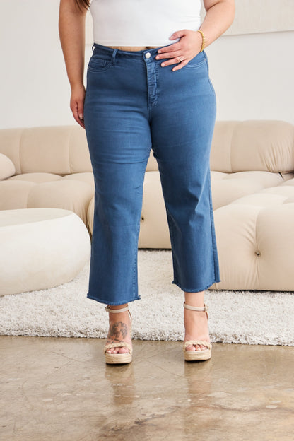 Crop Tummy Control High Waist Raw Hem Jeans