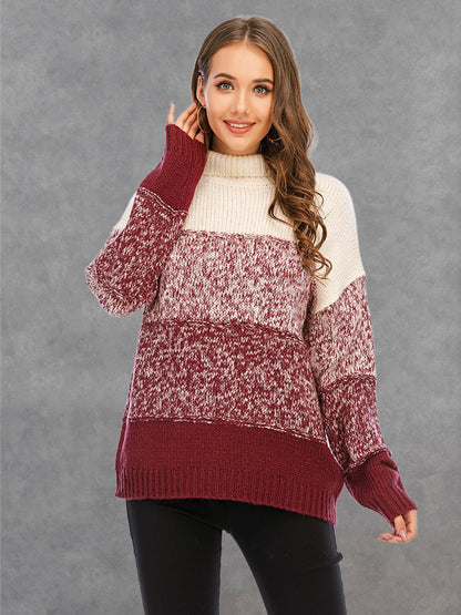 Color Block Turtleneck Sweater