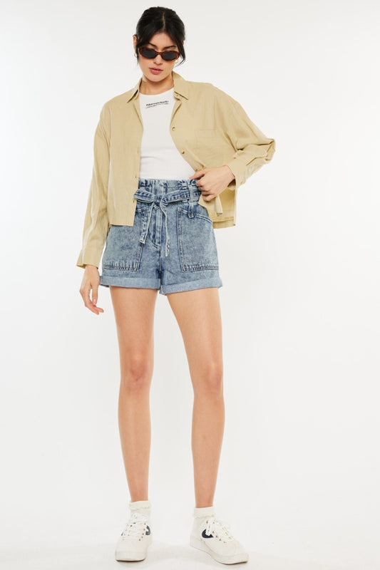 Ultra High Rise Paperbag Denim Shorts