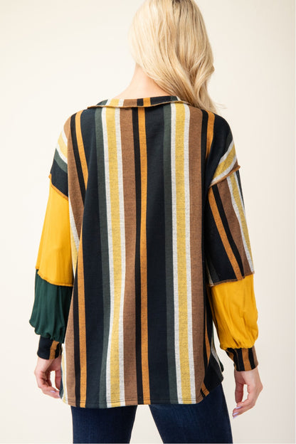 Striped Color Block Long Sleeve Tops