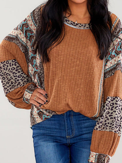 Leopard Round Neck Long Sleeve Sweater