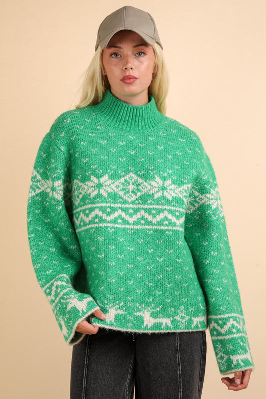 Christmas Mock Neck Long Sleeve Sweater