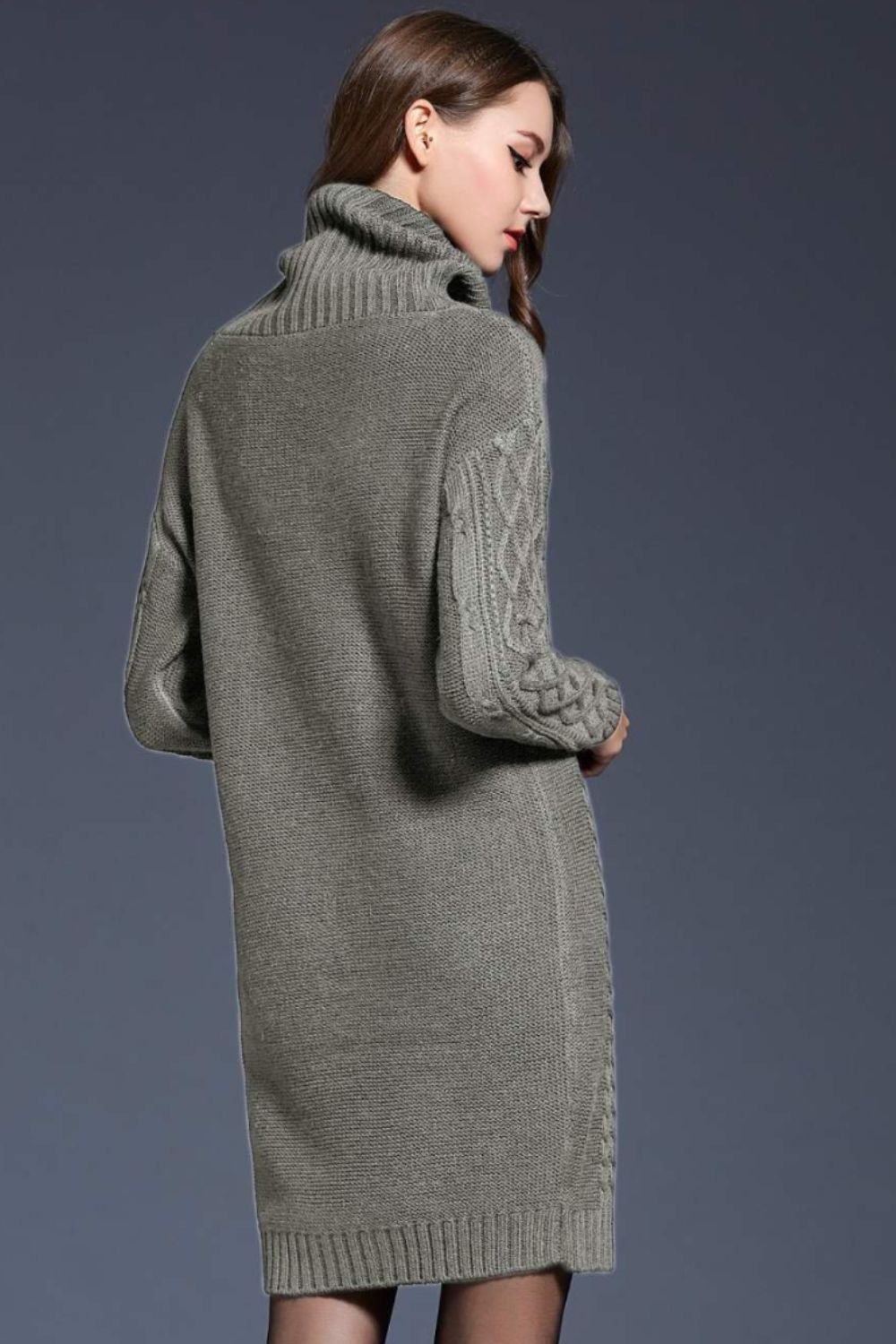 Mixed Knit Cowl Neck Dropped Shoulder Sweater Dress