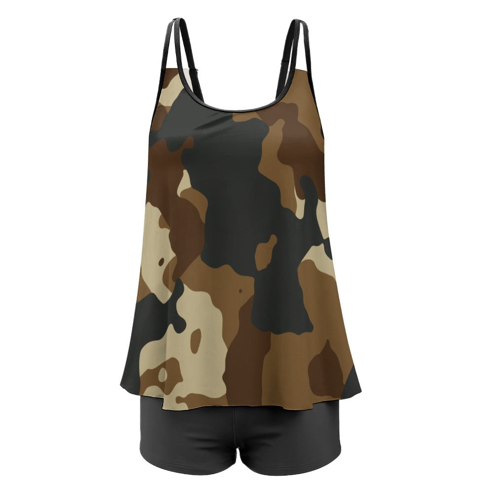 Plus 2-Piece Camo Tankini & Boy Shorts Sets