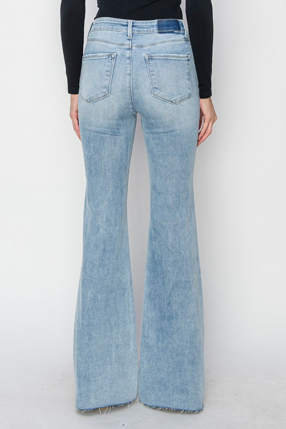 High Rise Raw Cut Hem Bootcut Jeans