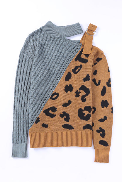 Leopard Block Turtleneck Sweater