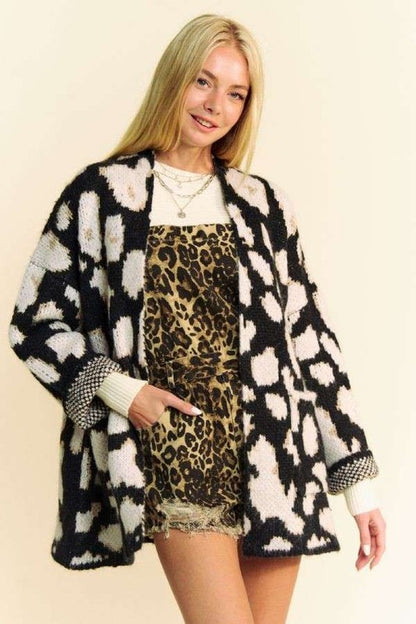 Leopard Open Front Long Sleeve Cardigan