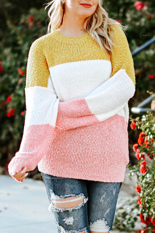 Plus Color Block Round Neck Sweater