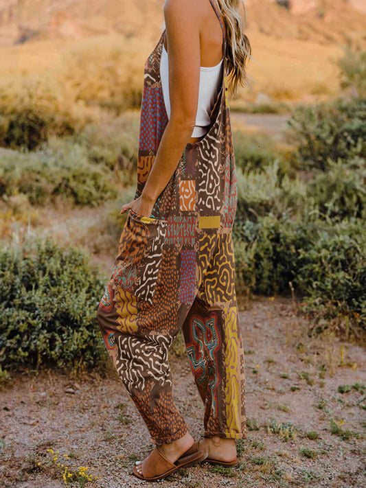Print V-Neck Sleeveless Jumpsuit