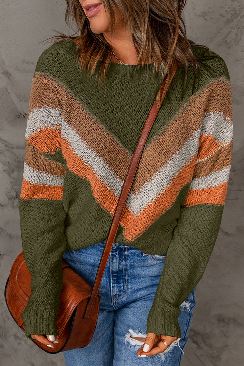 Contrast Round Neck Dropped Shoulder Sweater