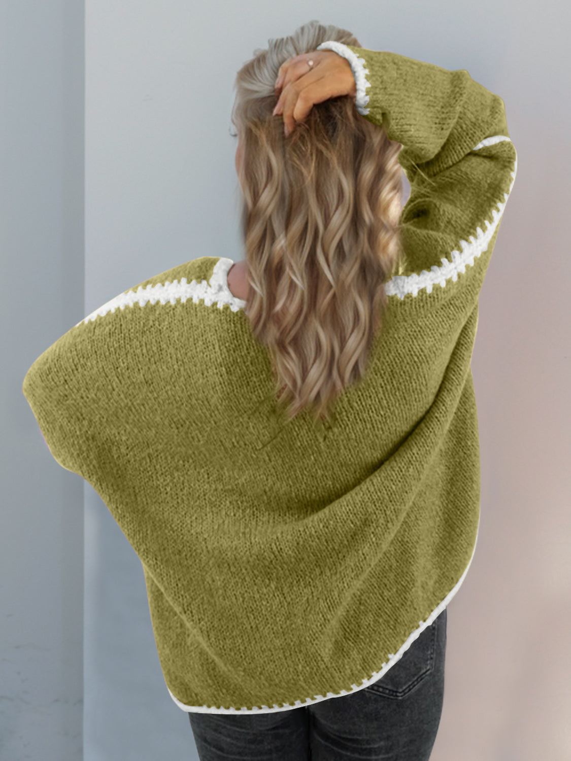 Contrast Open Front Dropped Shoulder Cardigan