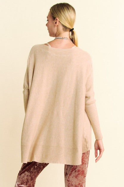 Round Neck Dropped Shoulder Long Sleeve Knit Top