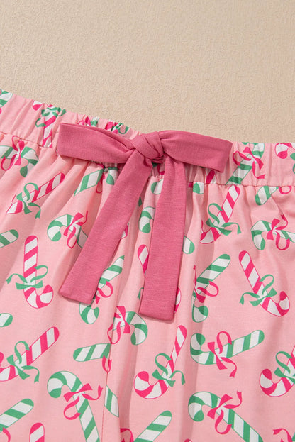 Candy Cane Collared Neck Top and Shorts Lounge Set