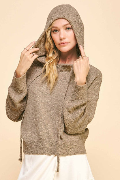 Drop Shoulder Long Sleeve Hooded Sweater