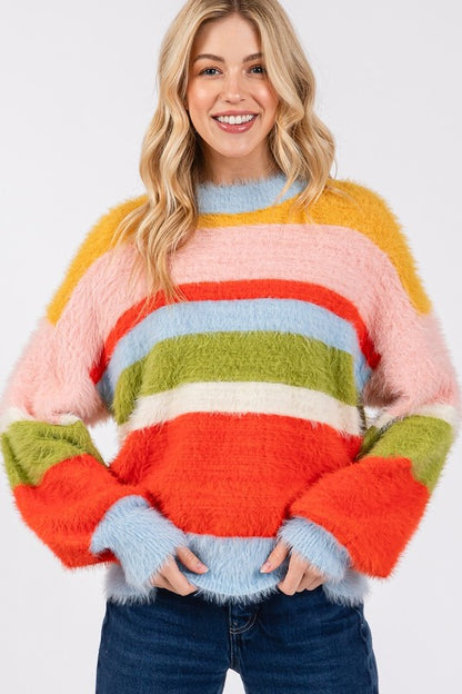 Color Block Round Neck Dropped Shoulder Sweater