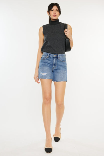 Distressed High Waist Denim Shorts