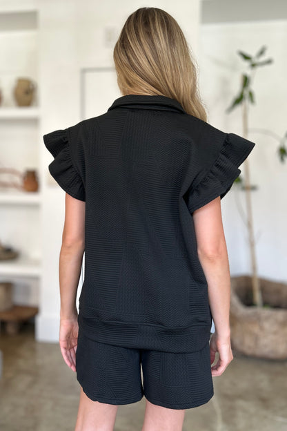 Textured Flounce Sleeve Top and Shorts Set