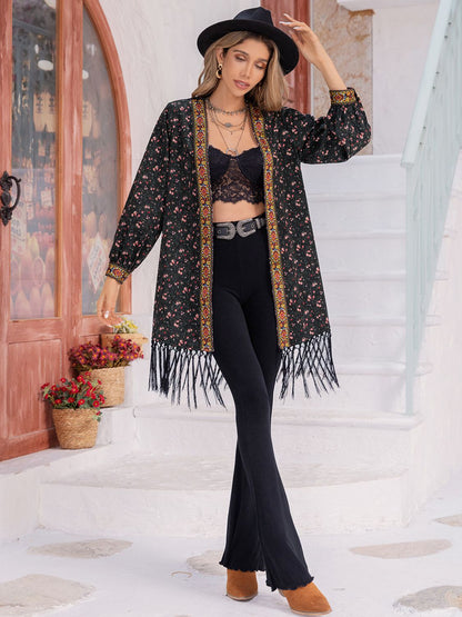 Print Fringe Detail Cardigan