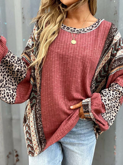 Leopard Round Neck Long Sleeve Sweater