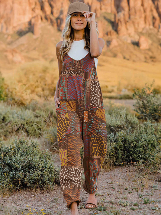 Print V-Neck Sleeveless Jumpsuit