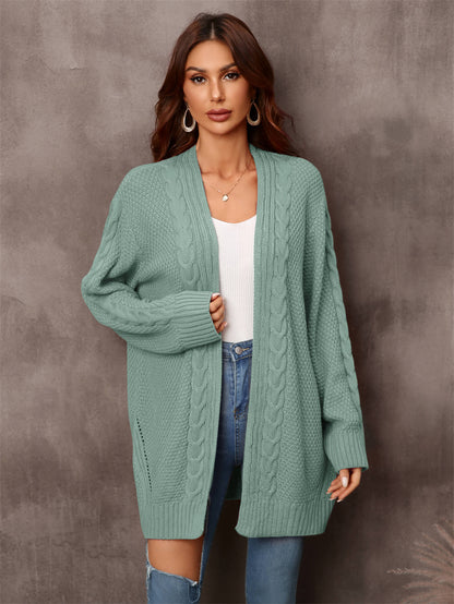 Warm Fall Mixed Knit Open Front Longline Cardigan