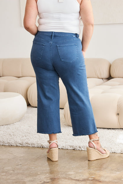 Crop Tummy Control High Waist Raw Hem Jeans