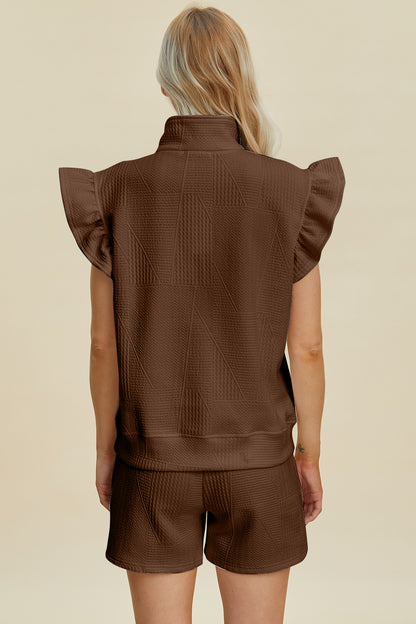 Textured Flounce Sleeve Top and Shorts Set