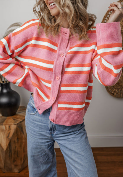 Striped Button Down Long Sleeve Cardigan