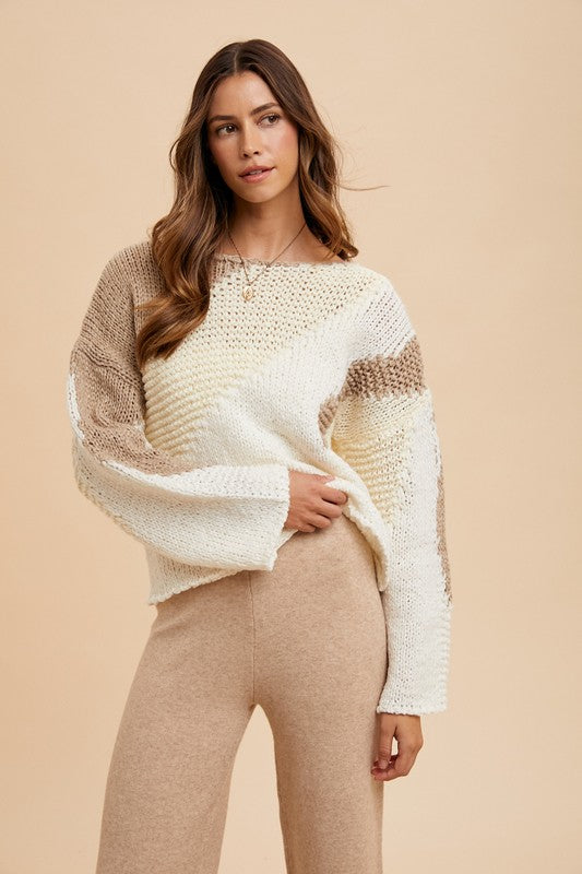 Color Block Drop Shoulder Sweater