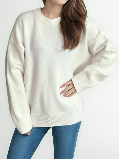 Round Neck Dropped Shoulder Long Sleeve Sweater