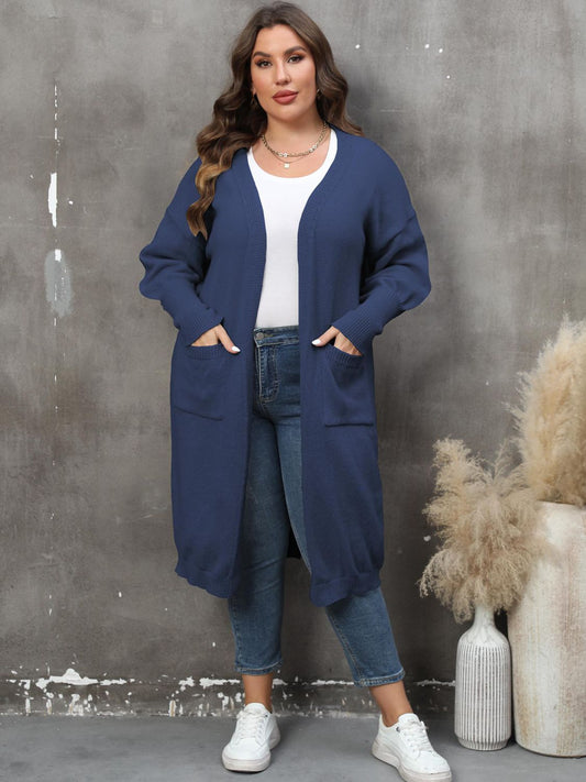 Plus Long Sleeve Pocketed Cardigan