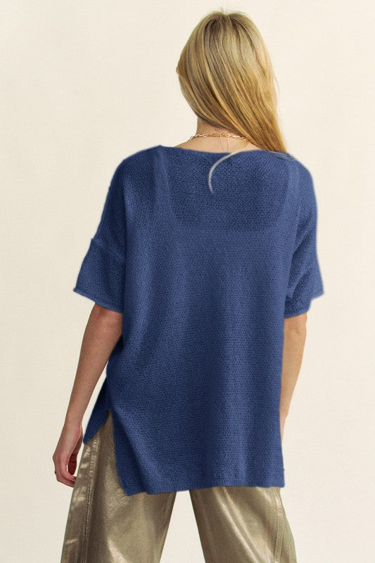 High-Low Round Neck Knit Top