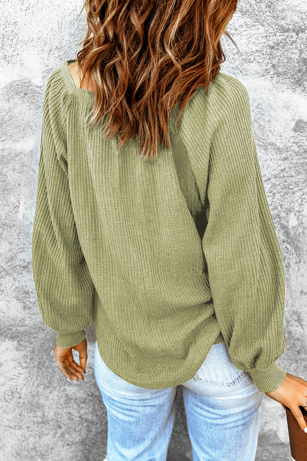 Square Neck Waffle-Knit Top