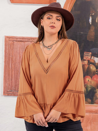 Plus V-Neck Peplum Blouse