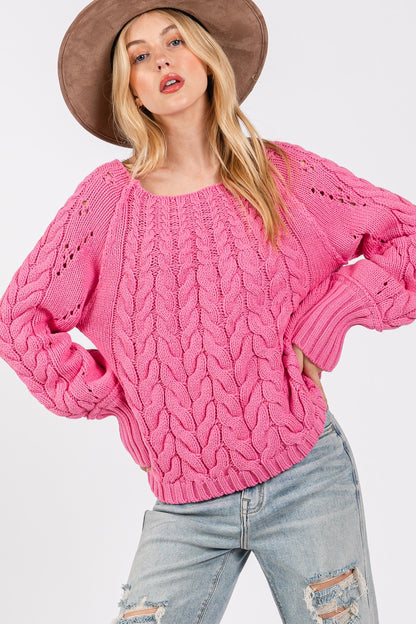 Cable-Knit Long Sleeve Sweater