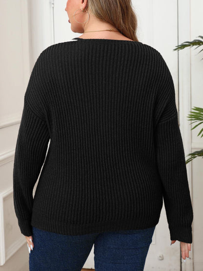 Plus Contrast Dropped Shoulder Long Sleeve Sweater