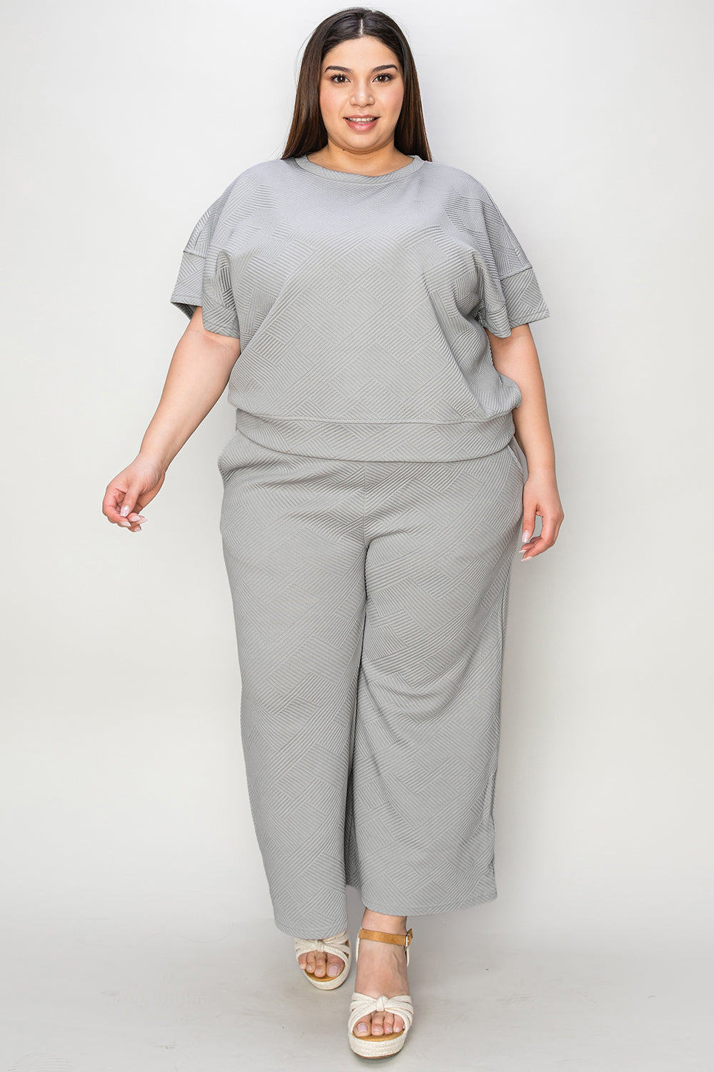 Textured Short Sleeve Top and Pants Set