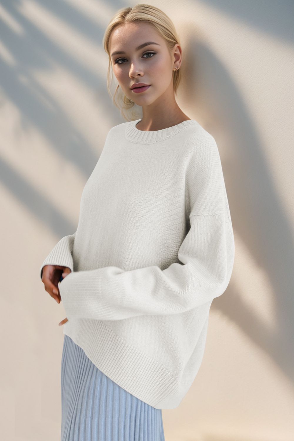 Round Neck Dropped Shoulder Sweater