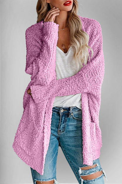 Pocketed Open Front Long Sleeve Cardigan