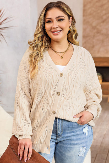 Plus Cable-Knit Button Up Sweater