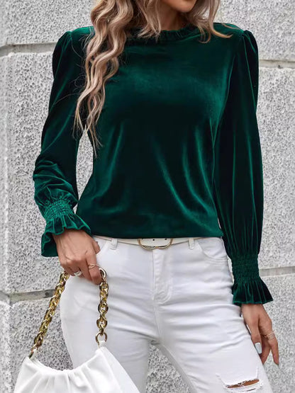 Round Neck Flounce Sleeve Top