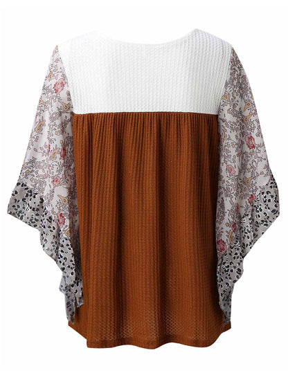 Print Round Neck Three-Quarter Sleeve Blouse