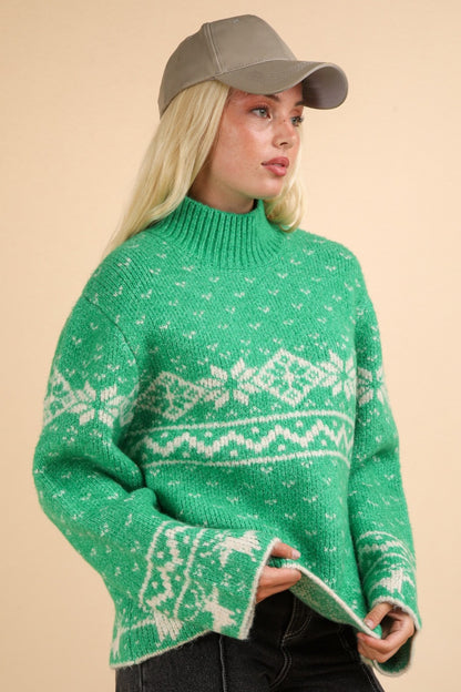 Christmas Mock Neck Long Sleeve Sweater