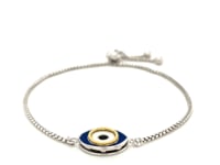 Sterling Silver Adjustable Two Toned Enameled Evil Eye Friendship Bracelet