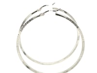 Ridge Textured Hoop Earrings in Sterling Silver(2x50mm)