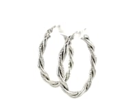 Sterling Silver Oval Hoop Braided Diamond Cut Earrings(4x22mm)